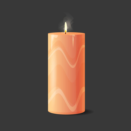 Wax candle with patterns on dark background. Vector illustrationのイラスト素材
