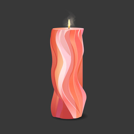 A pink wax candle burning on a dark background. High quality illustrationのイラスト素材