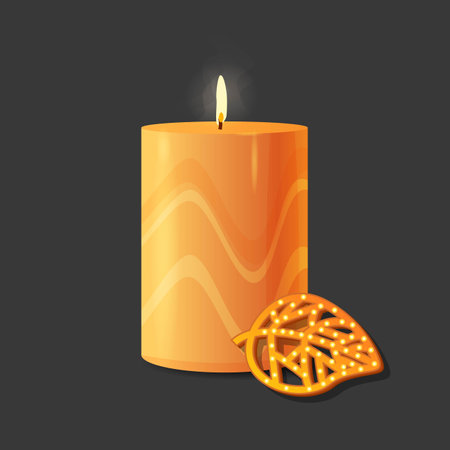 Wax candle with patterns and decor. Vector illustrationのイラスト素材