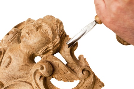 wood carving with work tools,isolatedの写真素材