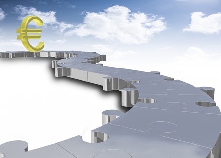 euro with puzzle path and sky,3dの写真素材