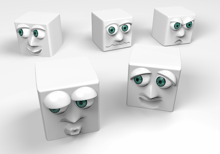 different expressions ,white cubes,3dの写真素材