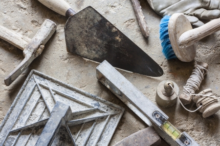 Construction masonry cement mortar toolsの写真素材