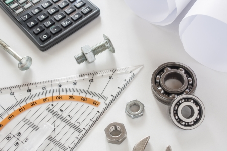 roller bearing and mechanic with toolsの写真素材