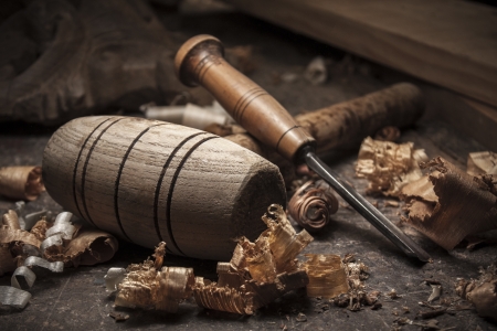 joiner tools on wood table backgroundの写真素材