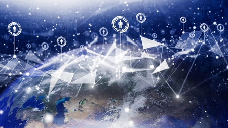 Social media connection, futuristic communication technology concept-Elements of this image furnished by NASAの写真素材