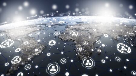 world map  with social media network icons structureの写真素材