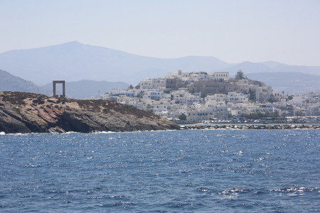 View on Naxos and Portala gate seen from the boatのeditorial素材