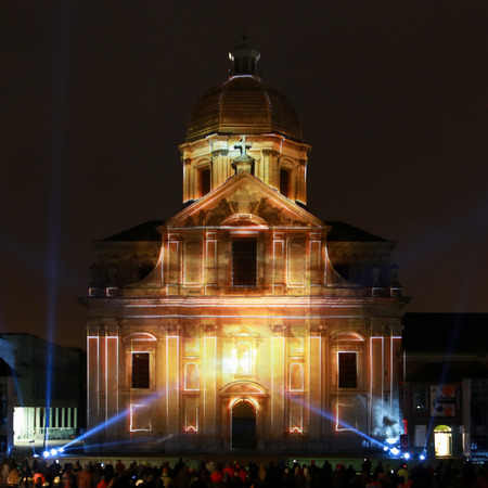 GHENT, BELGIUM - JAN 29, 2015: The light festival in Ghent on Jan 29, 2015. All kinds of light sculptures and installations in the historical centre of Ghent.のeditorial素材