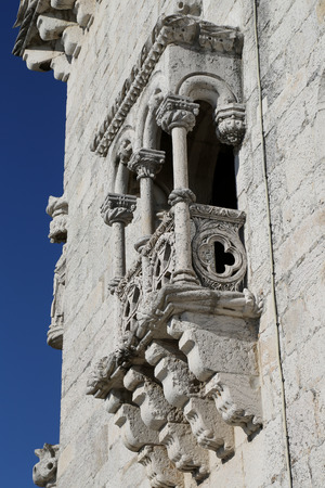 Details of the fortified tower of Belem in Lisbon, Portugalのeditorial素材