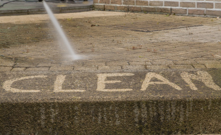 Outdoor floor cleaning with high pressure water jetの写真素材