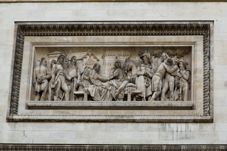 Close-up of the Arc de Triomphe in parisの写真素材