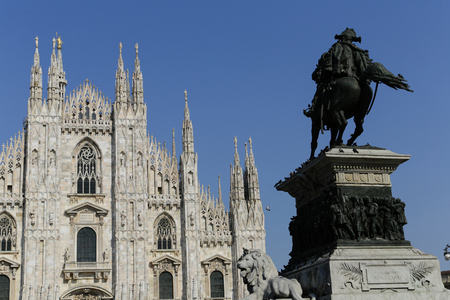 The Milan Cathedral or Duomo di Milano is the gothic cathedral church of Milanの写真素材