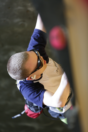 PUURS, BELGIUM - APR 23, 2017: The final of the Belgium Championship Lead Climbing in KLIMAX Puurs. on Apr 23, 2017.のeditorial素材