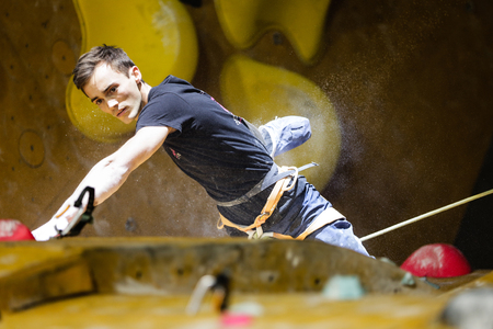 PUURS, BELGIUM - APR 23, 2017: The final of the Belgium Championship Lead Climbing in KLIMAX Puurs. on Apr 23, 2017.のeditorial素材