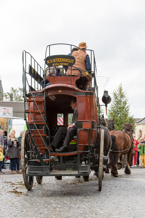 LENNIK, BELGIUM - SEP 10, 2017: A parade of Belgian Heavy Draft horses for the 25th anniversary of the monument Prins at the market in Lennik. on Sep 10, 2017.のeditorial素材