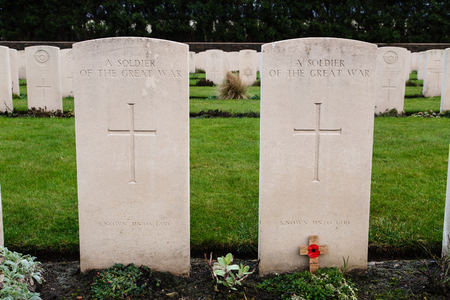 Ramscappelle Road Military Cemetery is a British military cemetery from the First World War, Sint-Joris, Belgiumのeditorial素材