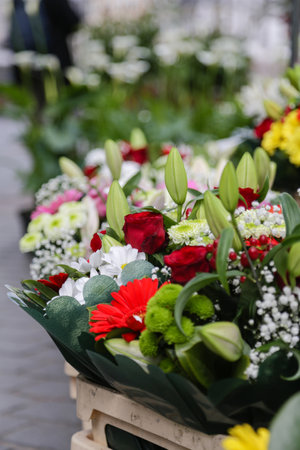 Flowers from the flower shop at the market in Lilleの写真素材