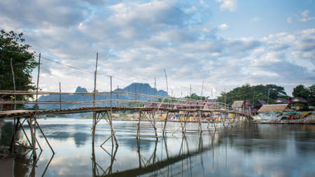 Traditional bridge in Vang-Vieng, Laoの写真素材