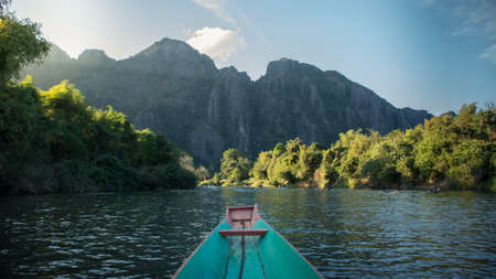 Beautiful view around Song river in Vang-Vieng, Laoの写真素材
