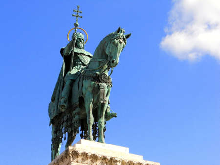 Statue of a King riding a horse in Budapest, Hungaryの写真素材