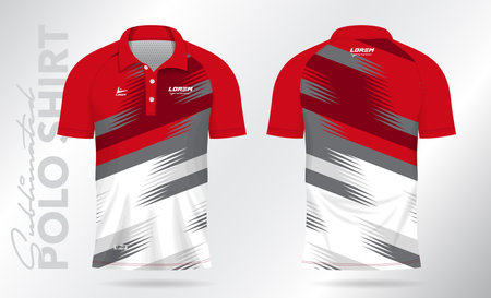 red sublimation Polo Shirt mockup template design for badminton jersey, tennis, soccer, football or sport uniformのイラスト素材