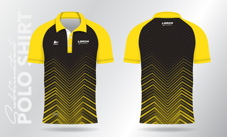 Soccer jersey template for polo shirt and football kit. Yellow and black colors. yellow polo shirt jersey mockup template design. Sport uniform in front view, back view.のイラスト素材