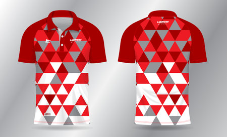 Soccer jersey template for polo shirt design, Football jersey concept with triangle pattern. red white sports jersey template for team uniforms and Soccer t shirt designのイラスト素材