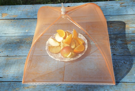 mosquito screen for fruits on the tableの写真素材