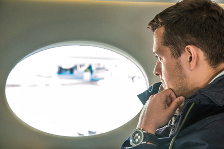 the man in the business Jetの写真素材