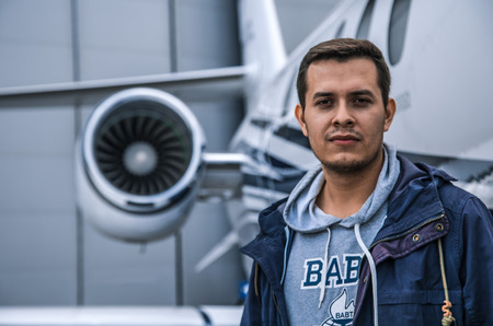 the man near the business Jetの写真素材