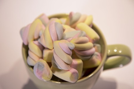 marshmallow in a valentine cupの写真素材