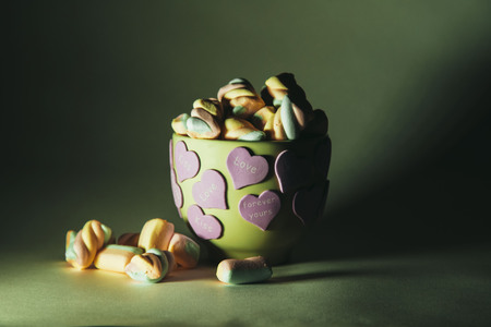marshmallow in a valentine cupの写真素材