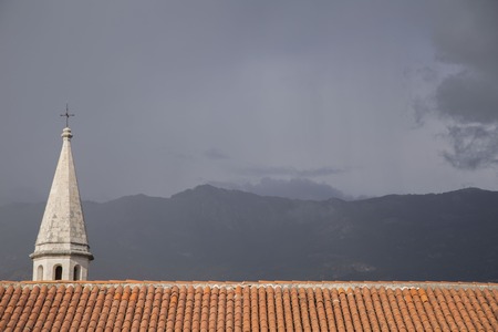 the roof of the old churchの写真素材