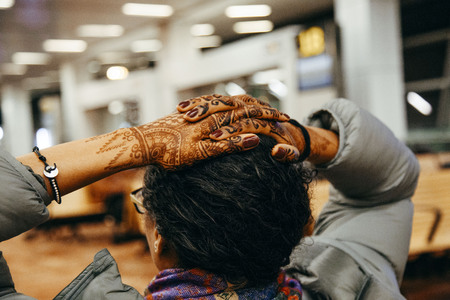 painting of a mehendi on the hands of a womanの写真素材