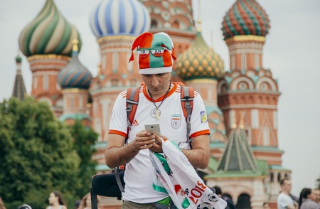 Moscow, 24 June, 2018. Multinational soccer football fans walking in Moscowのeditorial素材