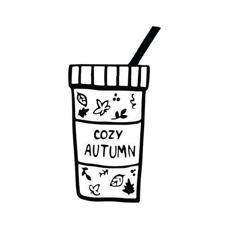 Paper coffee cup, doodle illustration vector, single elementのイラスト素材