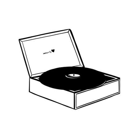 Retro vinyl record player, doodle vector cartoonのイラスト素材