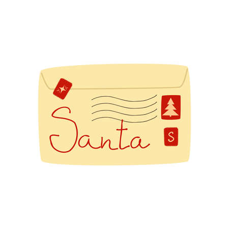 Sealed envelope with letter. Recipient Santa Claus. Christmas mail. Cartoon illustration. Isolated over white background.のイラスト素材