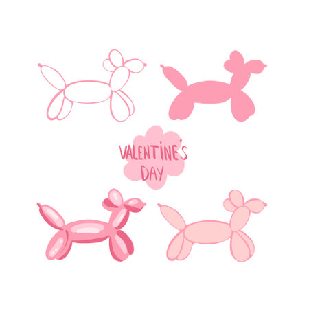 Vector illustration of a dog balloon, twisted dog from a balloon of pink color, the inscription valentine's day hand-drawnのイラスト素材