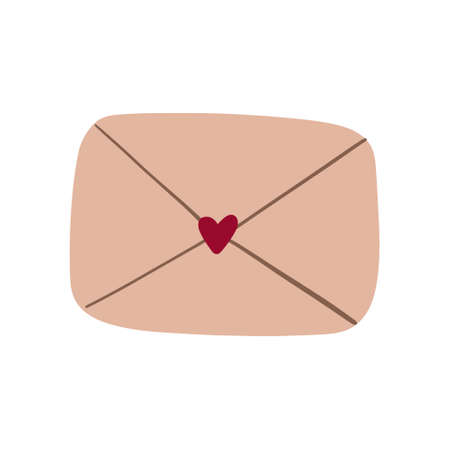 Heart envelope, closed craft envelope, love letter. Doodle, vector illustration flat style, isolated on white backgroundのイラスト素材