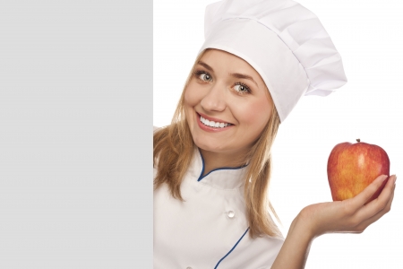 Chef in the studio. Large poster. healthy Eating. White sheetの写真素材