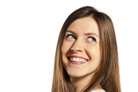 studio shot of smiley young woman