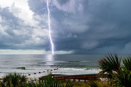 Lightening bolt as it hits the waters in the Gulf of Mexico