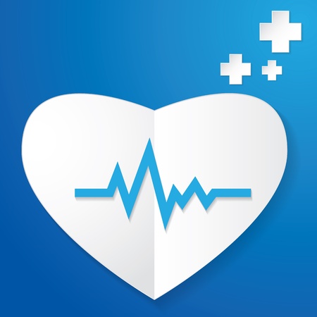 Paper Heart and Pulse on blue backgroundのイラスト素材