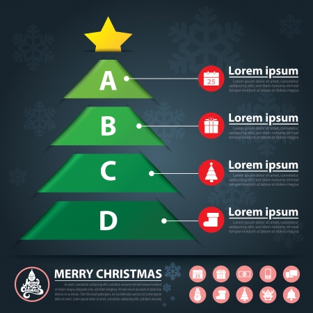 Christmas tree banner infographic, Vector illustration, Can be used for layout, web design, brochure, flyer, leaflet,  template, infographicsのイラスト素材