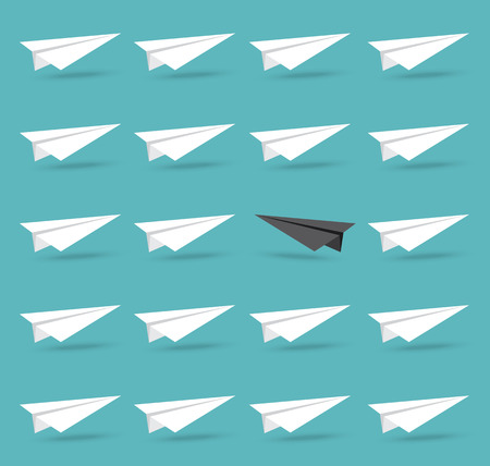 Black paper plane different from the group of white paper plane. Different concept. Vector illustrationのイラスト素材