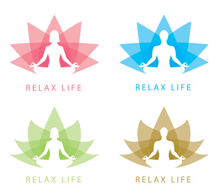 Man and woman in abstract lotus design. Vector illustration. Relax symbol iconのイラスト素材