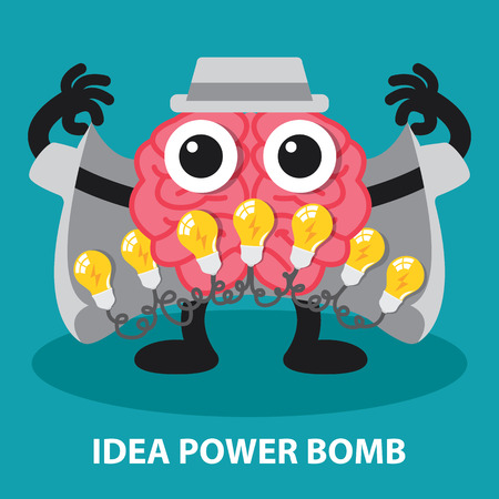 Brain with power idea bomb, creative idea concept illustration  Cartoon flat designのイラスト素材