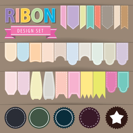 Ribbon set. Vector illustration. flat style, pastel colourのイラスト素材